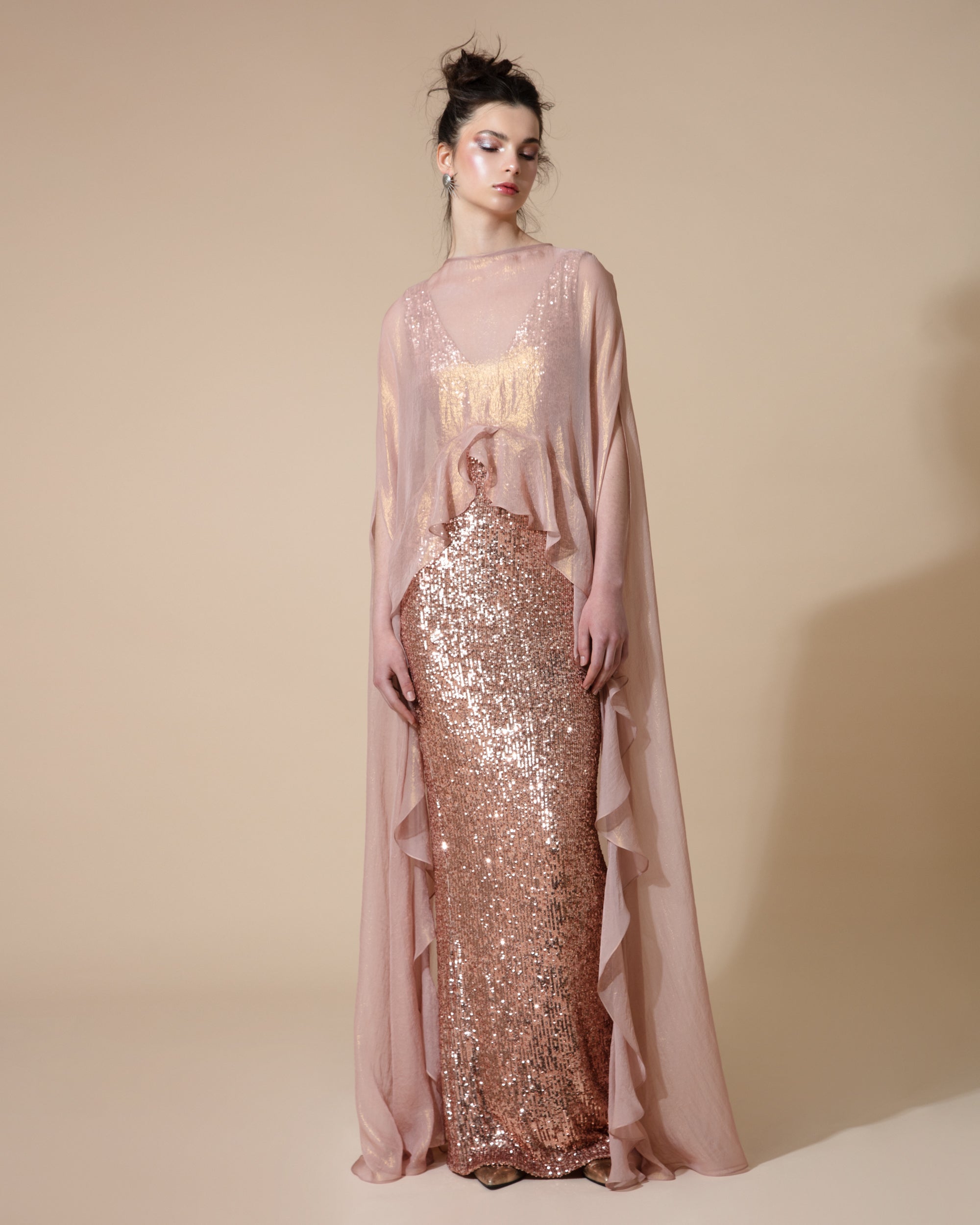 Through Chiffon Cape Dress – Gemy Maalouf